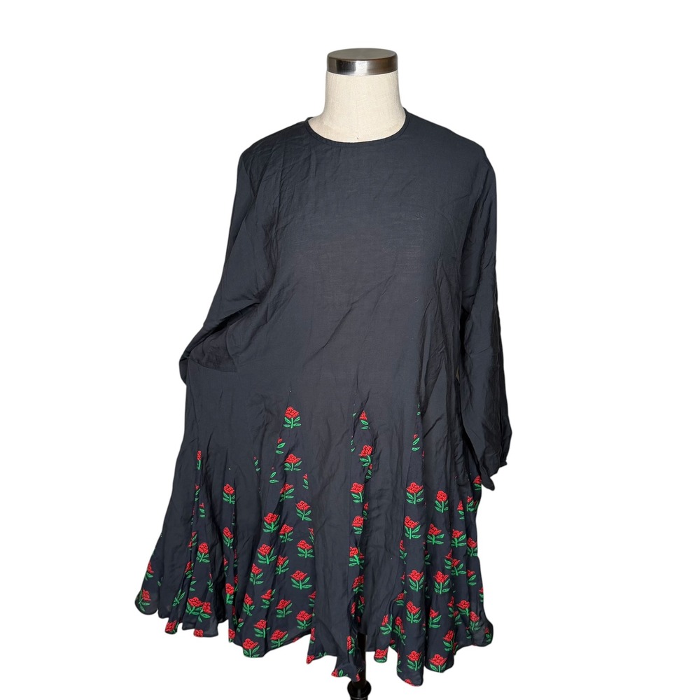 RHODE Ella Floral Paneled Mini Dress Black Rose Floral Godet Hem Women's Size XS - Picture 3 of 8
